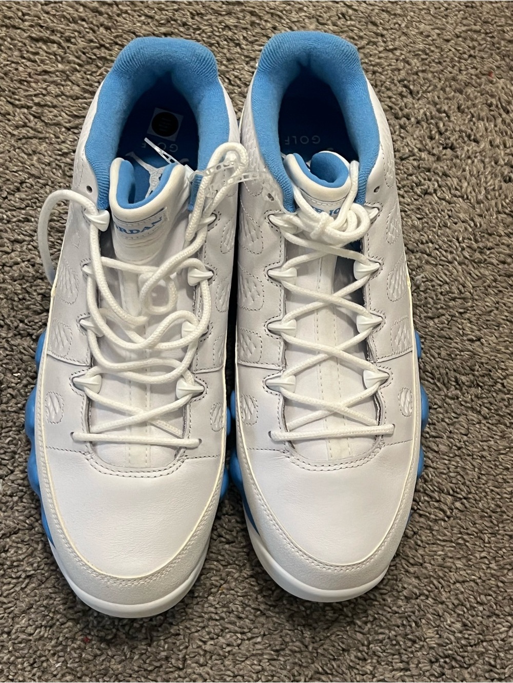 AJ 9 University blue Jordan Men's golf shoes White and Light Blue